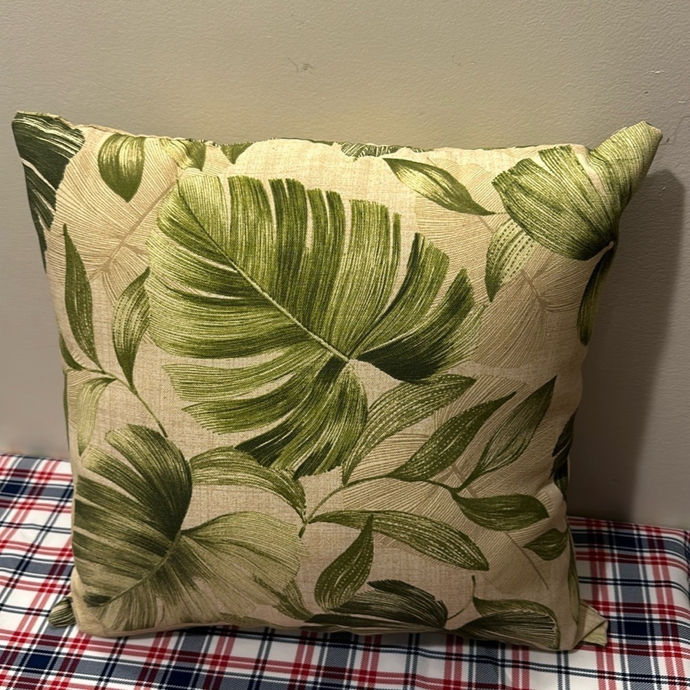 Monstera leaf throw pillow Accent pillow green and tan